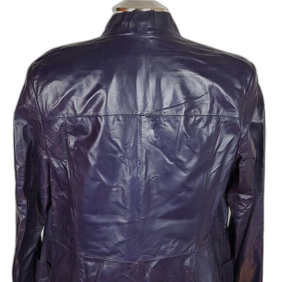 Retro Danier Purple Full Length Leather Coat  Lined Stand-up Collar Size 12 Y2K - Picture 6 of 13